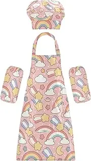 AIXIWAWA Kids Apron Chef Hat Set, Child Kitchen Bib Aprons Adjustable for Cooking Baking Painting (Cute Rainbows)
