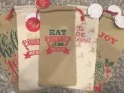 *You Pick 2* NEW! Drawstring Cotton Canvas Wine Tote Gift Bag. Christmas. Winter
