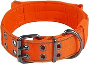 Yunleparks Reflective Dog Collar Heavy Duty Tactical with Control Handle and Metal Buckle for Dog Training(L,Orange)