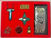 7pc Metal Leaf Village Naruto Ninja Cosplay Kunai Headband Ring Necklace Box Set