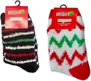 [Walgreens] Women's Christmas Cozy Socks, Red, Green, White, Black 2 Set Chevron Pattern, Holiday Fuzzy Socks, Size 9-11 - Pack of 8, Red, Green, White, Black, 9-11