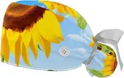 [YTYVAGT] 2-Pc,Gourd-Shaped Working Cap,Fisherman Hat with Buttons and Cotton Sweatband,Sunflower Plant Flower Pattern
