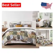 Bohemian King Size Patchwork Quilt with 2 Pillowcases - Easy Care Bedding