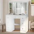 Dressing Table Set with LED Make up Mirror Makeup Vanity Desk 7 Drawers White