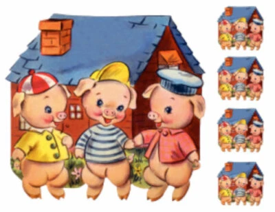Vintage Image Shabby Nursery Rhymes Three Little Pigs Waterslide Decals AN647
