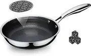 [SAKAMOSH] 8.5" Non Stick Frying Pans, Hybrid Ceramic Stainless Steel Pan, Skillet with Stay-Cool Handle, Non Toxic, PFAS PFOA PTFE Free, Dishwasher & Oven Safe, Induction, Compatible with All Cooktops