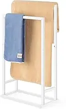 Freestanding Towel Rack for Bathroom 2 Tier Small Metal Hand Towel Holder Stand Towel Bar Towel Drying Rack Floor for Bedroom Laundry Room, White