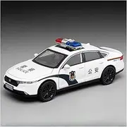 Die-cast 1:32 for Honda Accord Police Car Model Metal Pull Back Vehicle Models Doors Opend Music Light Simulated Mini Vehicle Miniature Vehicle(White)