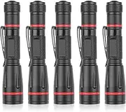 5 Pack LED Flashlights, Handheld Pen Light Flashlight, Pocket Torch PenLight with Clip, Zoomable, Waterproof, Slim Led Pen Flashlight for Camping, Outdoor