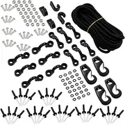 Litoexpe Deck Rigging Kit Accessory, With 19.7 FT Bungee Cord Deck Loops Tie Down Pad Eyes and J Hooks and Bungee Cord Hook Screws & Rivets for Kayaks Canoes Boat