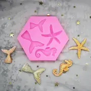 Pink Hexagon 3D Sea Shell Silicone Fondant Mould Cake Sugar Craft Starfish Icing Baking Mold