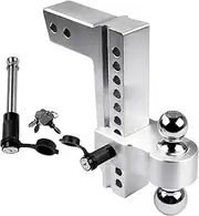 Lamerto Adjustable Trailer Hitch Ball Mount for 2.5-Inch Receiver, 10-Inch Drop/Rise Hitch 18500LBS, 2" and 2-5/16" Balls, with 2 latches Locks, Silver