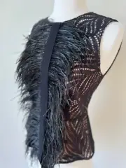 BCBG Max Azria Meg Feather Trimmed Top