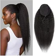 Beauty 12-26 inch Drawstring Ponytail for Black Women Kinky Straight Human Hair Ponytail Extensions Brazilian Remy Hair Yaki Straight Clip in Pony Tail Extensions Accessories(12inches)