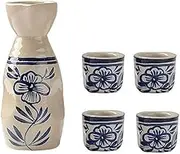 5 Pieces Ceramic Japanese Sake Set, 1 Serving Carafe and 4 Cups
