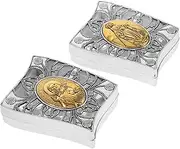 Kisangel 2pcs Vintage Metal Jewelry Case Christian Rosary Trinket Box Portable Religious Jewelry Organizer for Beads Necklaces and Keepsakes Decorative Storage