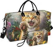[ZRYSMY] Duffel Bag for Traveling, Cat Garden Colorful Travel Bag Gym Bag, with Multiple Interior Pockets Shoulder Weekender Bag for Women Men with Toiletry Bag 20.5L x 1.9W x 13.8H, Multi-Colored, one