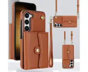 RFID Blocking Wallet Case for Samsung Galaxy S22 - Brown