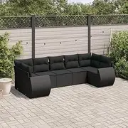 7 Piece Outdoor Patio Furniture Sets, Garden Sofa Set with Cushions Black Poly Rattan