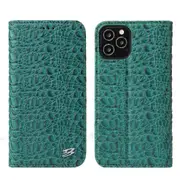 For iPhone 12 Pro Max Case Crocodile Genuine Cow Leather Wallet Cover Green