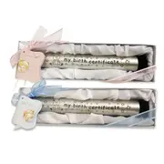 Boys Girls Baby Birth Certificate Holder Set Keepsake