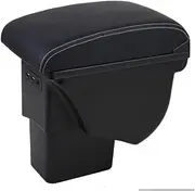 EXEGPLPVK Fit for Kia Soul Armrest Box Leather Car Interior Parts Center Console Armrest Box Auto Armrests Storage with USB 2009-2014(Black White Lines)