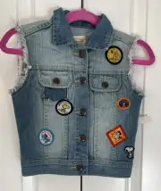 New Disney Minnie Mouse Vest Girls 18-24 Months Denim Patchwork Snoopy Vest A22