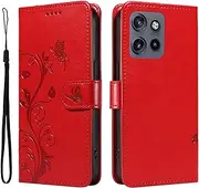 [YBFJCE] Case for Motorola Edge 50 Neo,PU Leather Wallet Cover with Card Holder and Wrist Strap, Shockproof Flip Cover Magnetic Case for Motorola Edge 50 Neo, Red