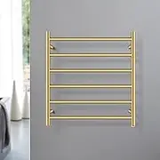 ACA Trading Heated Towel Rail Round 6 Bars 62x60cm Electric Towel Warmer Rail Shelf Wall Mounted Stainless Steel Heated Towel Rack Holder for Bathroom IP55 SAA(Brushed Yellow Gold)