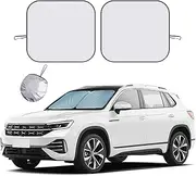 Ziciner 2 PCS Car Windshield Sun Shade, Auto Sun Heat and UV Rays Blocker, 28"×31" Foldable Automotive Front Window Sunshade Protector, Universal Vehicle Interior Accessories (Silver-M)