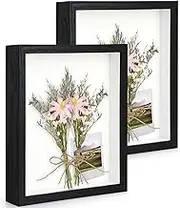 Anhow Shadow Box 6x8 Inch Picture Frame, 2 Pieces 15x20 cm Real Glass Display Case Photo Frame for Memorabilia, Baby Items, Wedding Memories, Crafts, Tickets and Photos (Black, 6x8)