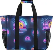 [sanluoli] Bag Collapsable Beach Bag With Compartments Canvas Travel Laundry Bag, Summer Neon Coconut Tree Sunset, 1 size