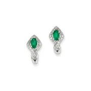 14k White Gold 1/6Ct Real Diamond u0026 Emerald Earrings