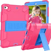 Silicone+PC Case 3-Layer Anti-fall Protective Cover Tablet Stand For iPad Mini 4 5-2hotpink blue