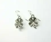 Four Leaf Clover Charm Earrings .925 Sterling Silver Hooks Pewter Charms Lucky