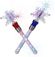 Light Up Frozen Snowflake Wand- Snowflake Spinning Wands ,Magic Wand Rotating Toy for Girls and Boys, Magic Princess Sensory Toys ,Christmas & Birthday Gift (Red+Blue)
