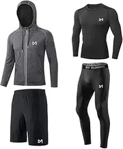 [MEETYOO] Men's Compression Shirt, Leggings, Sports Running Trousers, Functional Shirt, Men's Compression Trousers, Functional Underwear for Running, Gym, Fitness, Black Long Sleeve, S