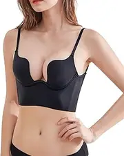 [Generic] Women Bra Sexy Bra Wire U Shaped Backless Bra Convertible Spaghetti Strap Seamless Sleeping Bralette Pack of Bra (Black, 80C)