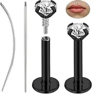 [ZS] 1 Pair 316L Stainless Steel Labret Lip Stud, Internal Thread Philtrum Ashely Jewelry CZ Tragus Helix Nose Nostril Piercing 16G Flat Back Earrings Studs for Women Men