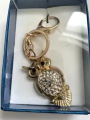NEW GOLDEN Owl Rhinestone Keychain Bag Charm Key Ring