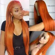 Orange Ginger Lace Frontal Wig Brazilian Straight HumanHair Wig 4x4 Closure Wig