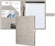 Mymazn Padfolio Portfolio Folder, Faux Leather Interview Resume Folder with Document Organizer & Business Card Holder, Letter-Sized Notepad Legal Pad Holder for Men Women (Grey)