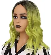 Green Wig Short Ombre Wavy Wigs for Women Heat Resistant Colorful Wig for Cosplay Halloween Party Use (Green)