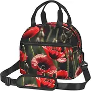 KPXXAQT Beautiful Red Poppy Flower Print Convenience Insulated Lunch Pouch Large Capacity School Work Meals Drinks Snacks
