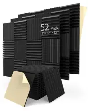 Upgrade 52 pack Sound Proof Foam Panels With Self-Adhesive, 1" X 12" X 12" Qu