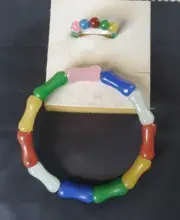 Multicolored Jadeite Jade Bracelet And Ring Set Rhodium Plated Silver