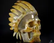 6.7" Carnelian Geode Hand Carved Crystal Indian Skull Fine Art Sculpture