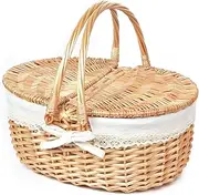 Hap Tim Wicker Picnic Basket for 2 with Lid - Unique Gifts Ideas for Couple, Engagement, Wedding, Bridal Shower, Family, Christmas - White Elephant Gifts for Adults(AU2408B-1)