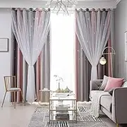 Kids Stars Blackout Curtains for Girls Boys Bedroom Living Room Window Drape Curtain Double Layer Curtains, (Gray,52 inch Width 55 inch Length)