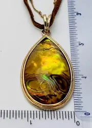Vintage New Gold Tone Lucite Abalone Suede Necklace 18”+2”Ext